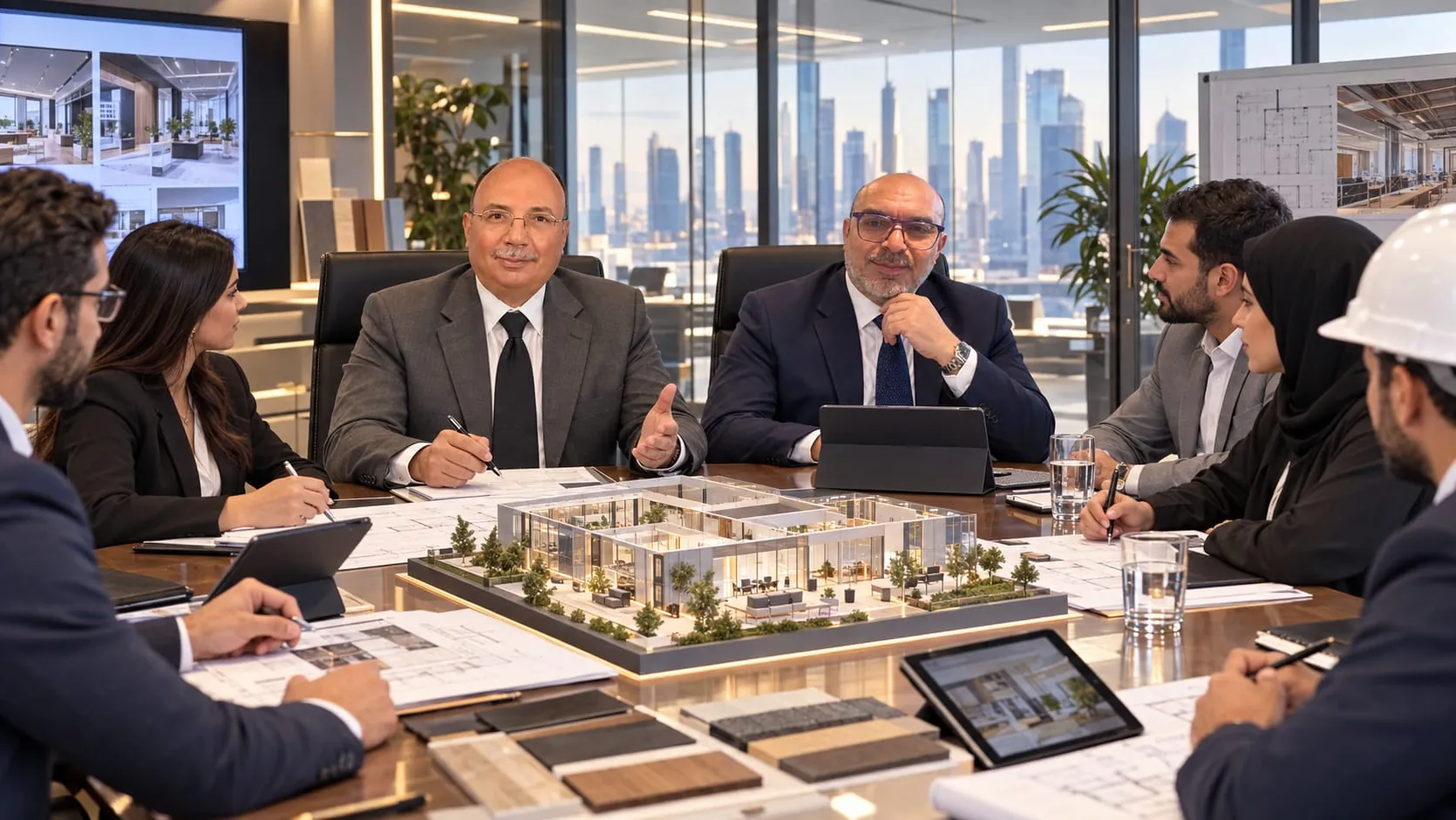 Al-Kass Fitout leadership meeting around a project model